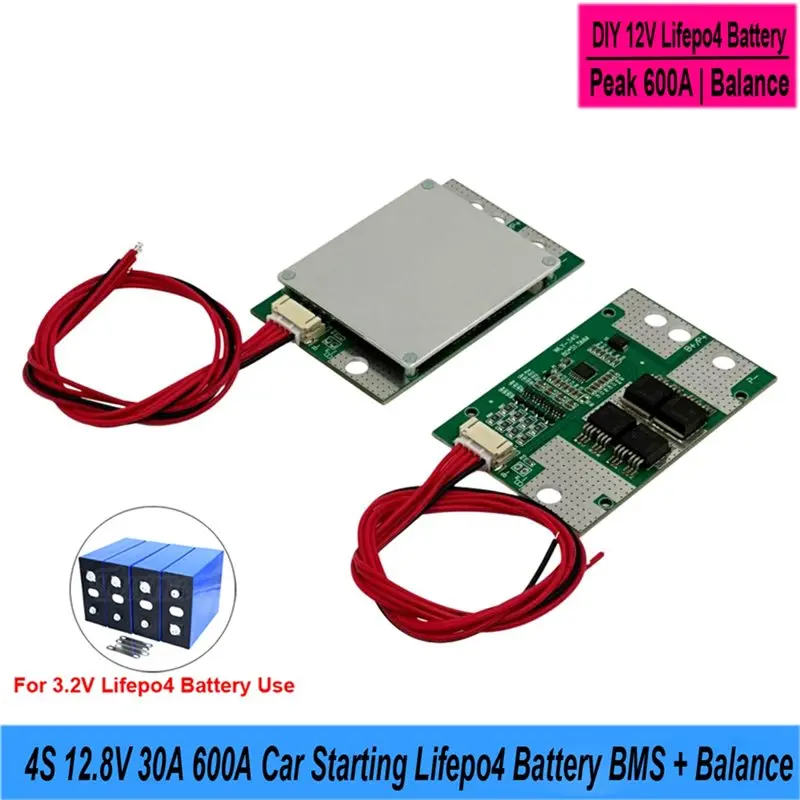 DT21 4S 12.8V 30A BMS Protection Board for 3.2V LiFePO4 Battery Car Starting for Peak 600A with Balance Function A