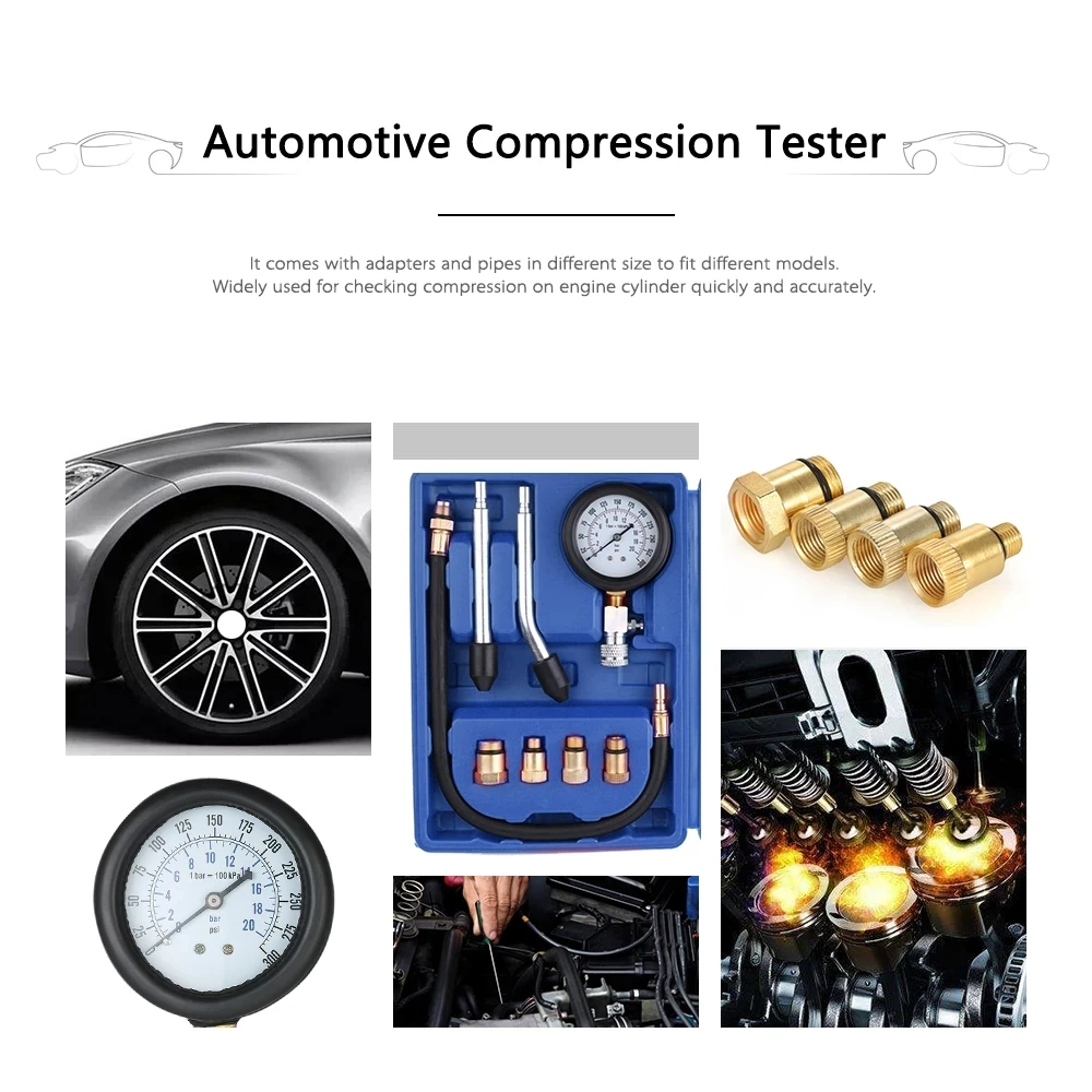 0–21 kg/cm³ 0–300 PSI Engine Cylinder Compression Tester Kit Automotive Pressure Gauge Gas-Cylinder Pressure Test with Air Gauge