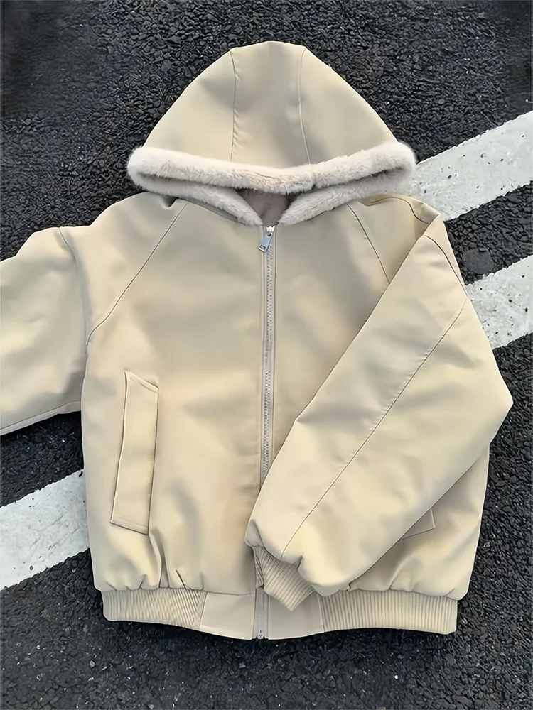 

Мужская утепленная куртка из искусственной кожи с капюшоном и меховым воротником, короткая, осенне-зимняя, теплая, с подкладкой из хлопка, в американском стиле