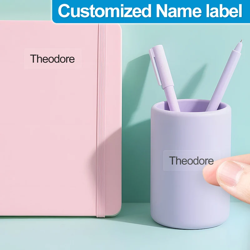 Personalized School Name Labels, Waterproof Custom Stickers for Kids Stationery, Transparent Multilingual Design for DIY Crafts