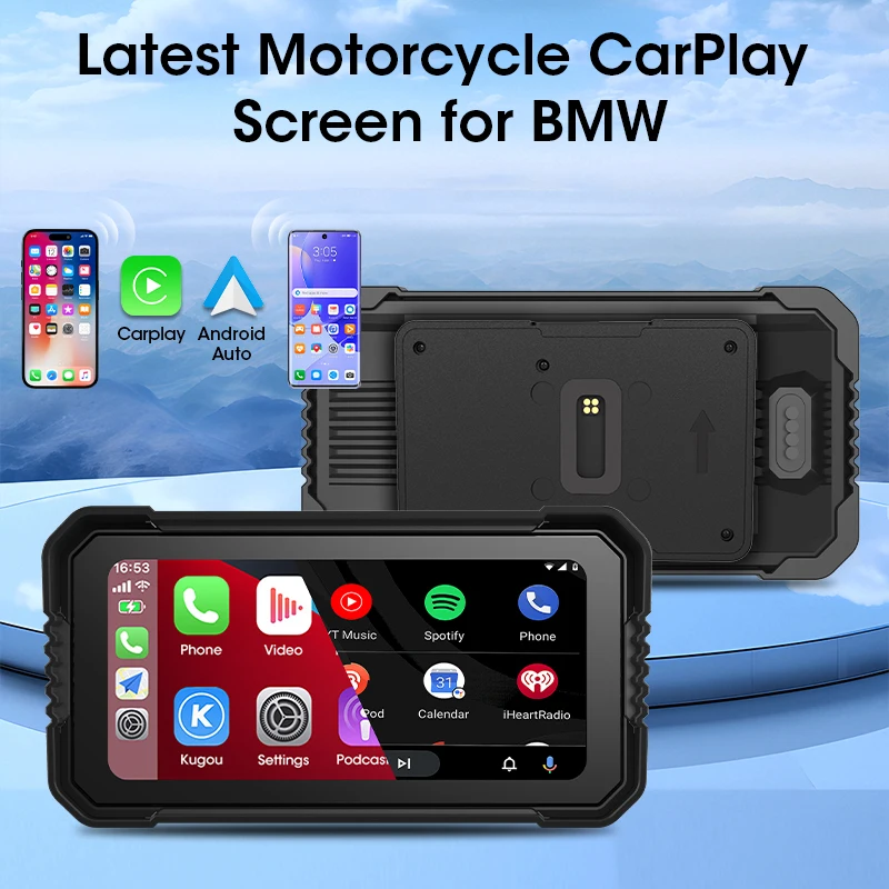 Navigatore GPS per Moto da 6,25 Pollici per BMW R1200GS/ R1250GS/ R1300GS /S1000XR con Carplay Wireless e Android Auto, Impermeabile IPX7
