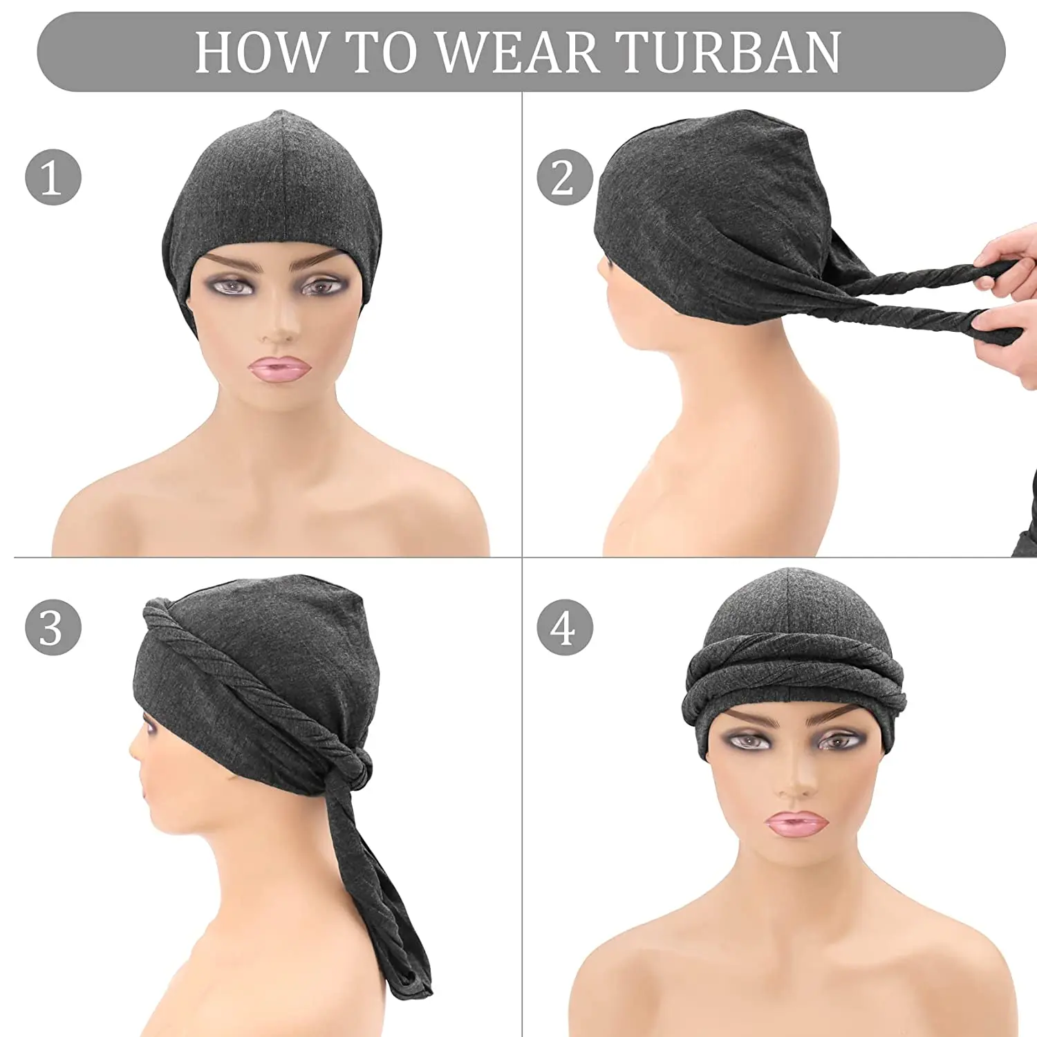 Men Fashion Vintage Halo Turban Solid Casual Style Head Wrap For Decoration Double-layer Breathable Head Scarf Elastic Caps