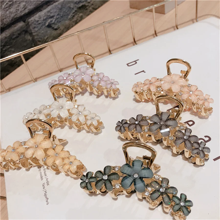 Grace temperament Hair Claw Clip Clamp For Women Girl Flower Floral Rhinestone Pearl Korean Handmade Fashion Head Accessories