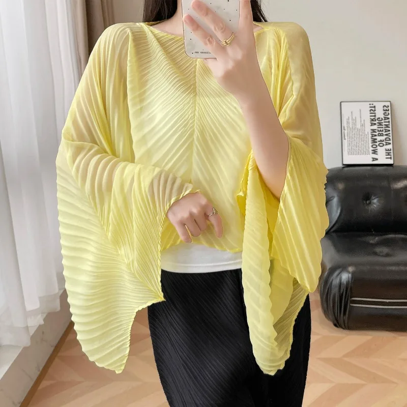 Pleated Shawl Summer New Loose Casual Sunscreen Top Scarf Women's Versatile Fashion Lightweight Transparent Cover-up