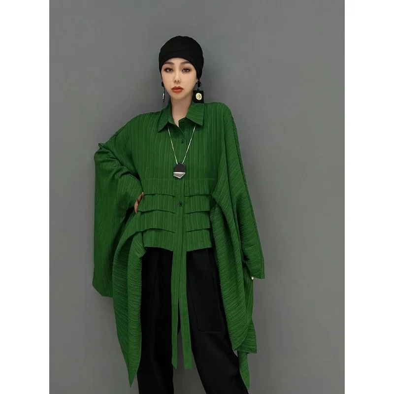 

SuperAen 2023 Autumn New Korean Fashion Turn Down Collar Batwing Sleeve Shirt Oversize Shirt Women