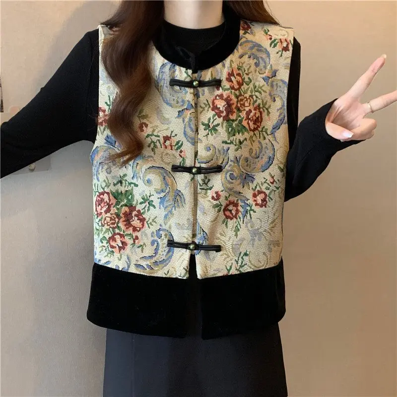 Women'S Chinese Style Characteristic Vest Elegant Jacket With Featured Peony Flowers & Clasp Cruise 2024 New Style