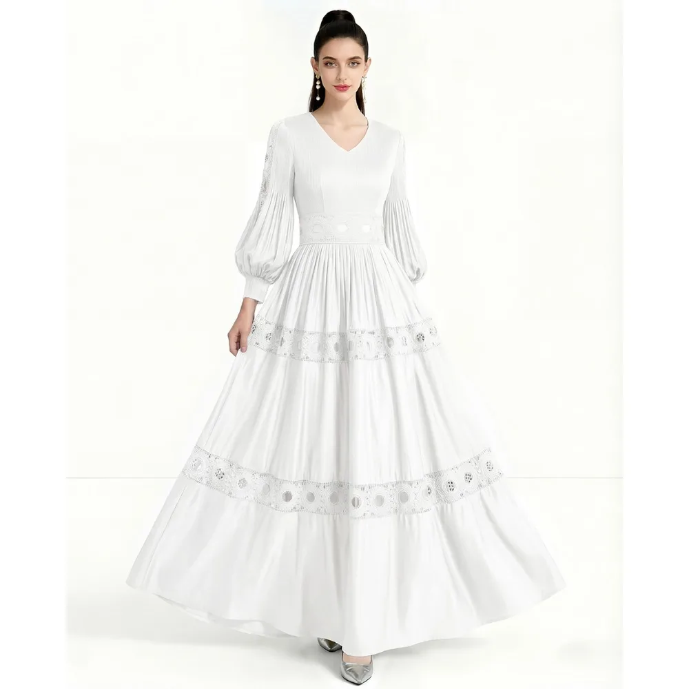 

SuperAen, элегантное длинное платье в корейском стиле с утягивающей талией, осеннее новое однотонное платье-пуловер с рукавами-фонариками