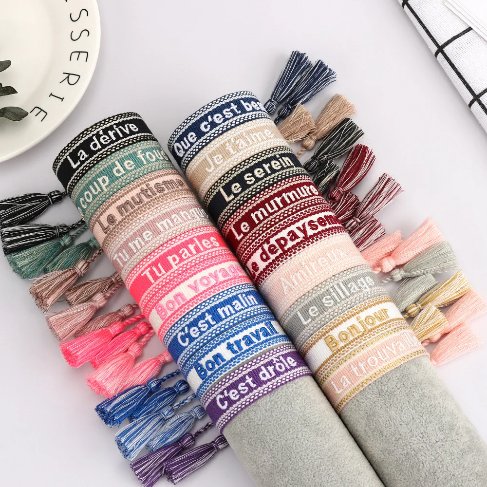 Bohemia Creative Handmade Embroidery French Letter Bracelet For Women Handmade Woven Tassel Bracelet Fashion Jewelry Wholesale