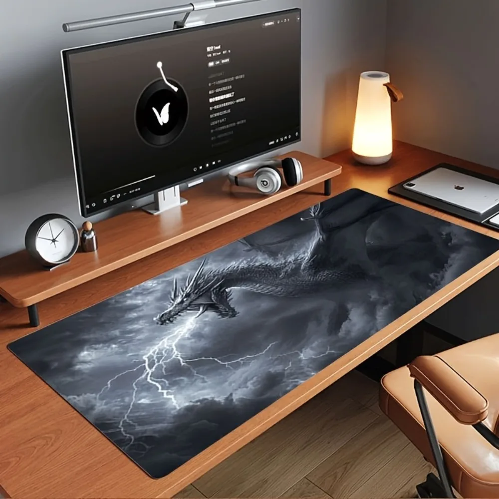 Silver-gray dragon cloud-intersecting illustration durable table mat desk accessories desk organizers and trays tapis de souris 2