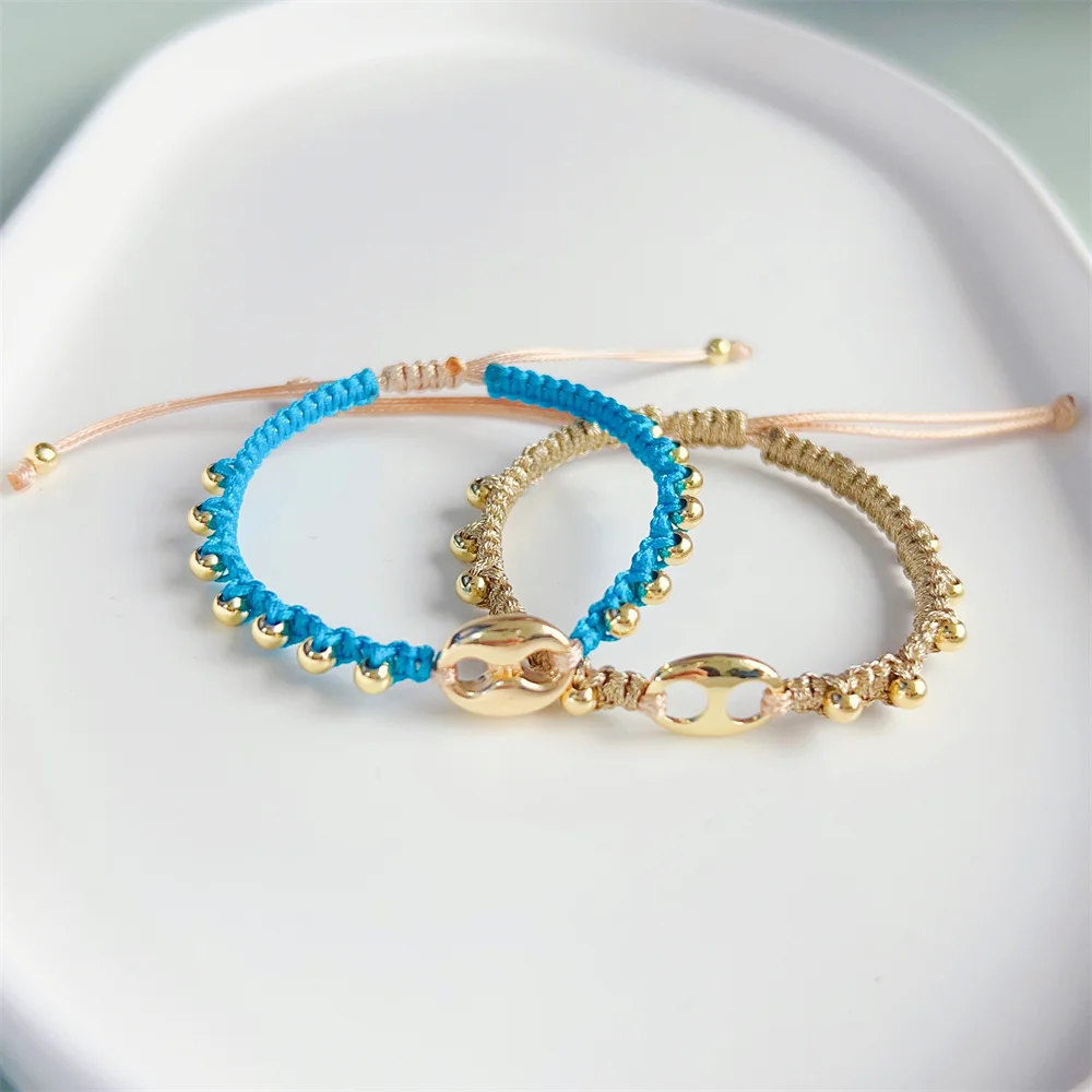 

KKBEAD Handmade Braided Bracelets Jewelry for Women Gifts Pig Nose Bracelet for Couple 18K Gold Plated Beads Pulseras Femme