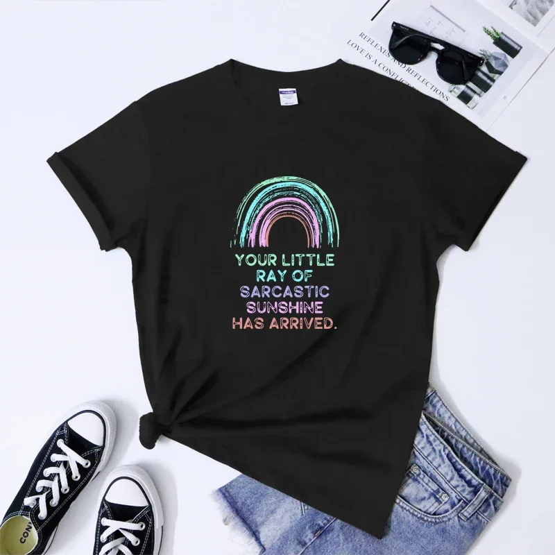 Your Little Ray Of Sarcastic Sunshine Has Arrived Tee Shirt Women Vintage Boho Rainbow Inspirational T-shirt