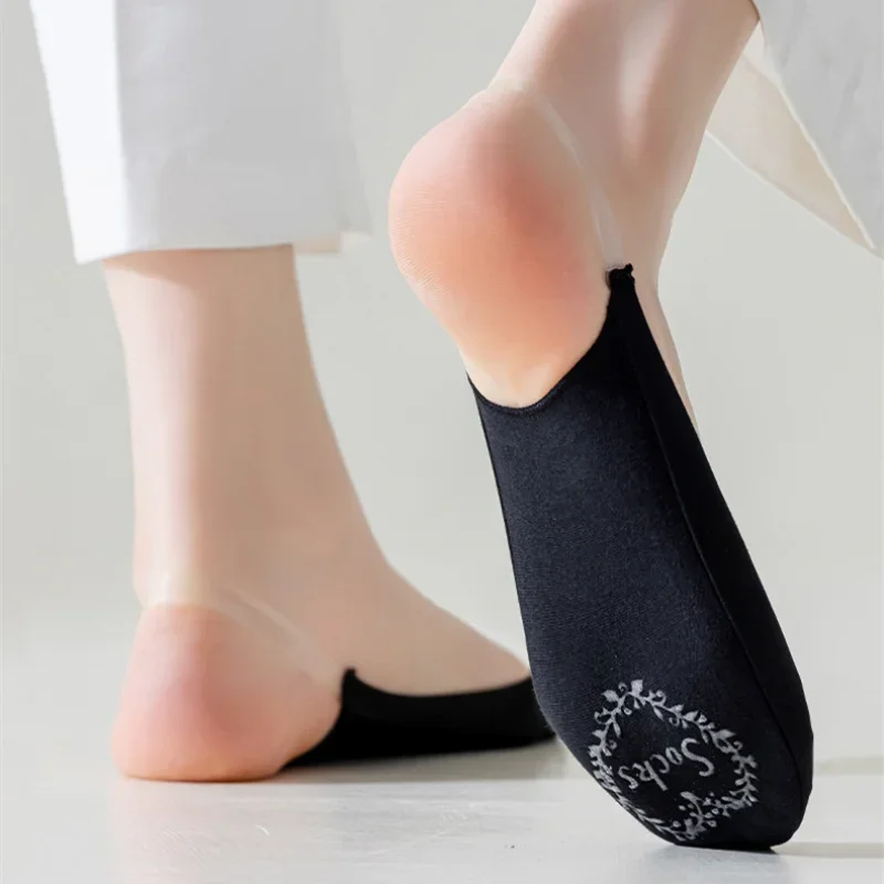 Summer Invisible No Show Socks Women High Heels Shoes Half Sock Slippers Silicone Non-slip Seamless Ice Silk Low Cut Boat Socks