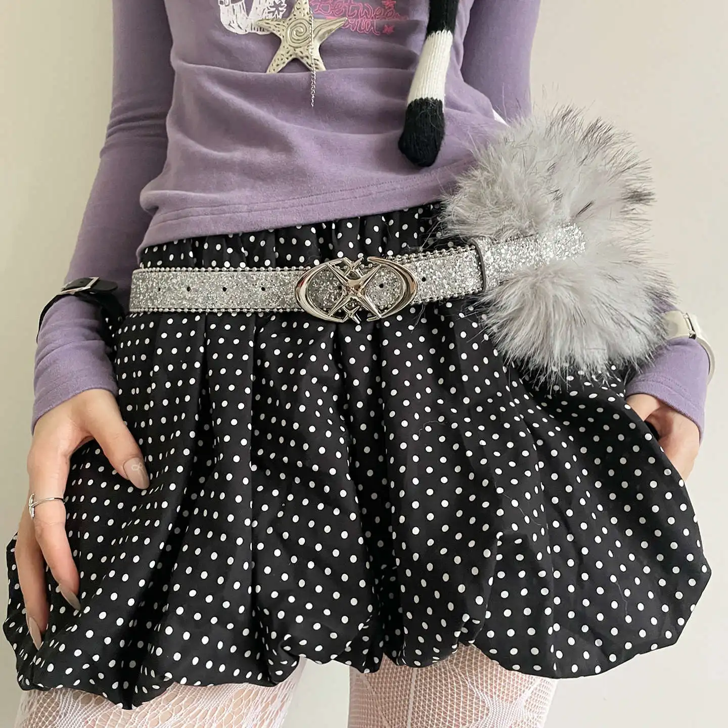 

Чувство дизайна: блестящий и сверкающий ремень с пряжкой в виде волосатой звезды, женский тонкий ремень в стиле панк y2k с украшением юбки.