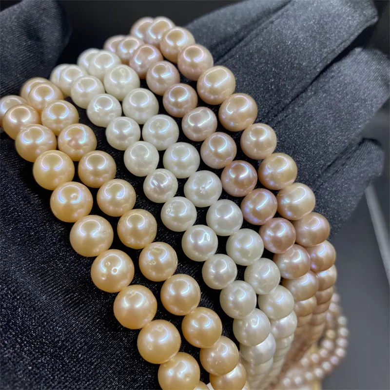 3A Wholesale Pearls Strand High Quality Strong Luster Natural Cultured Freshwater Round Pearls Charms for Jewelry 39-40cm