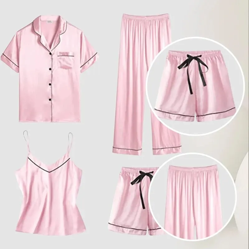 Four Pieces Women\'s Fashion Pajama Set Women Home Solid Color a Variety of Outfits for Home Pajama Set