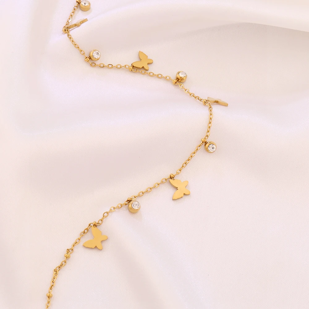 316L Stainless Steel Butterfly Tassel Pendant Necklace For Women Fashion Gold Color Zircon Charms Chain Necklaces Jewelry