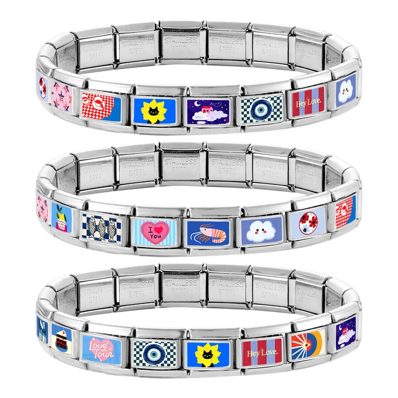 Creative Cloud House Love Heart Flower Pattern Stainless Steel 9mm Charm Italian Bracelet Link Making DIY Jewelry Gift Wholesale