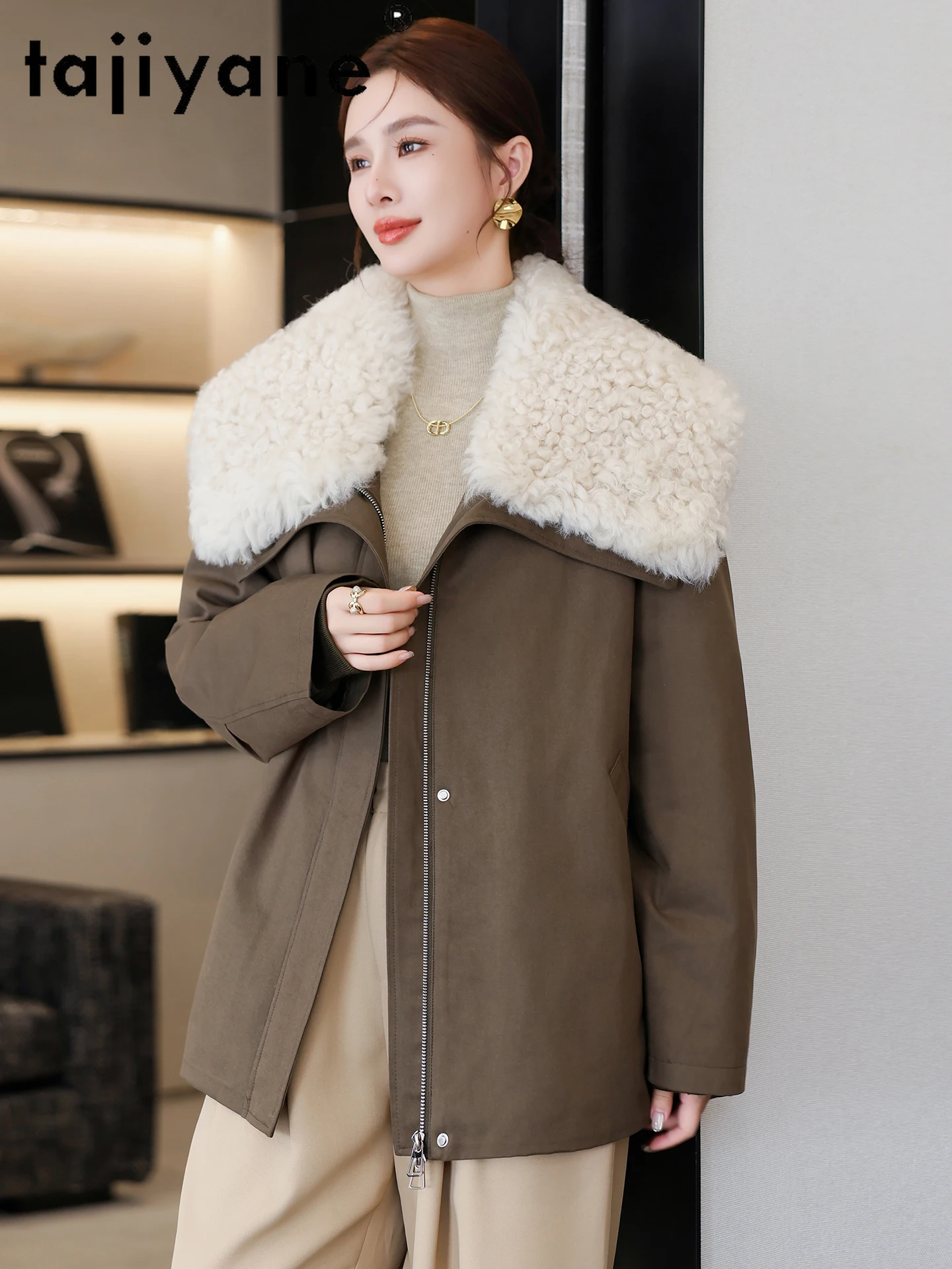 معاطف TAJIYANE 90% من ريش الإوز معاطف نسائية أنيقة بياقة صوف سترات سترة دافئة ملابس خارجية نسائية شتوية ملابس نسائية 2025 duбlenка