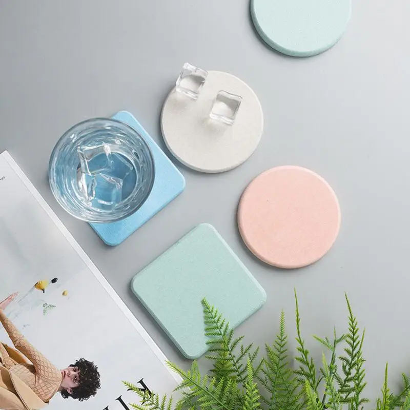 Solid Color Round Square Diatomaceous Earth Mats Toiletries Coasters Simple Absorbent Non-slip Cup Home And Decoration Kitchen