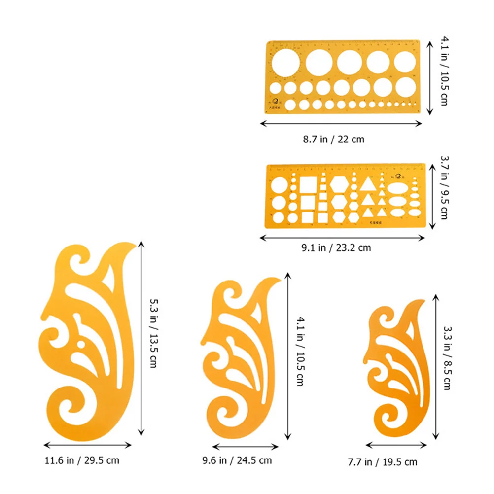 5 قطعة قالب رسم تصميم قوالب مسطرة برتقالية شفافة من البلاستيك القوي أشكال مختلفة دوائر بيضاوية مربعات #2