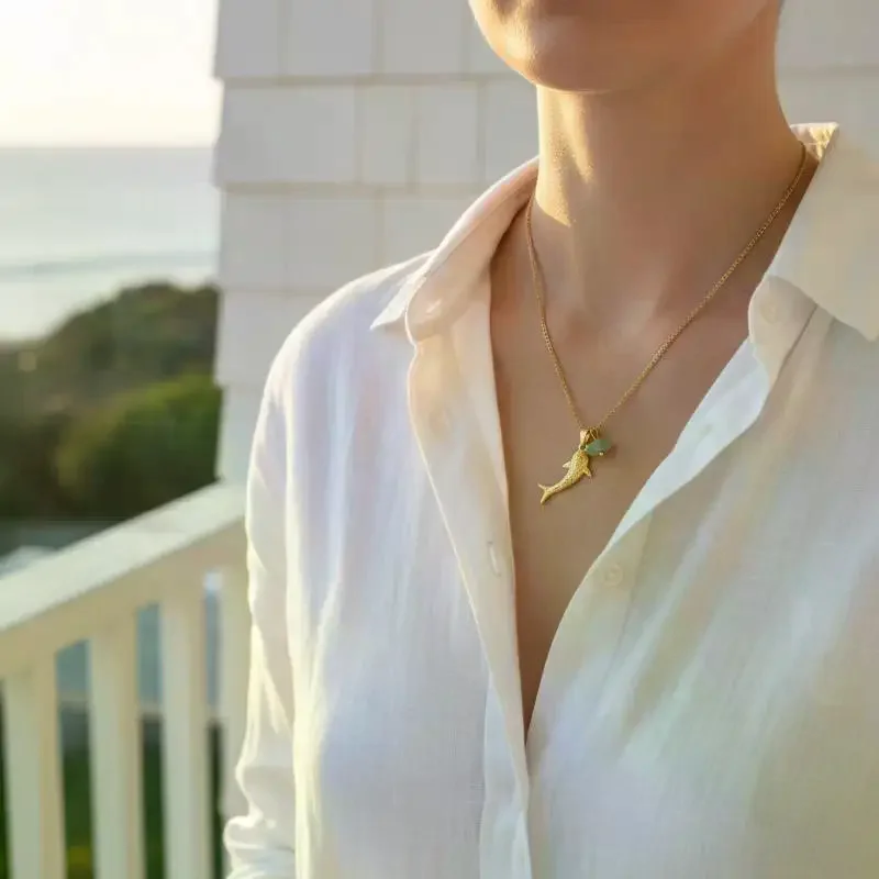 Women's Fashion Beach Seaside Vacation Ocean-Themed Personalized Shark Natural Stone Pendant Necklace