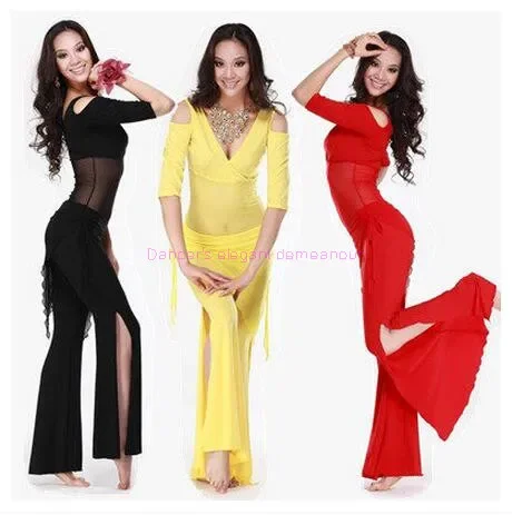 W nowym stylu zestaw do tańca brzucha sexy mleko jedwabiu top + spodnie w pasie 2 sztuk/garnitur dla kobiet zestawy do tańca brzucha 6 rodzajów kolorów