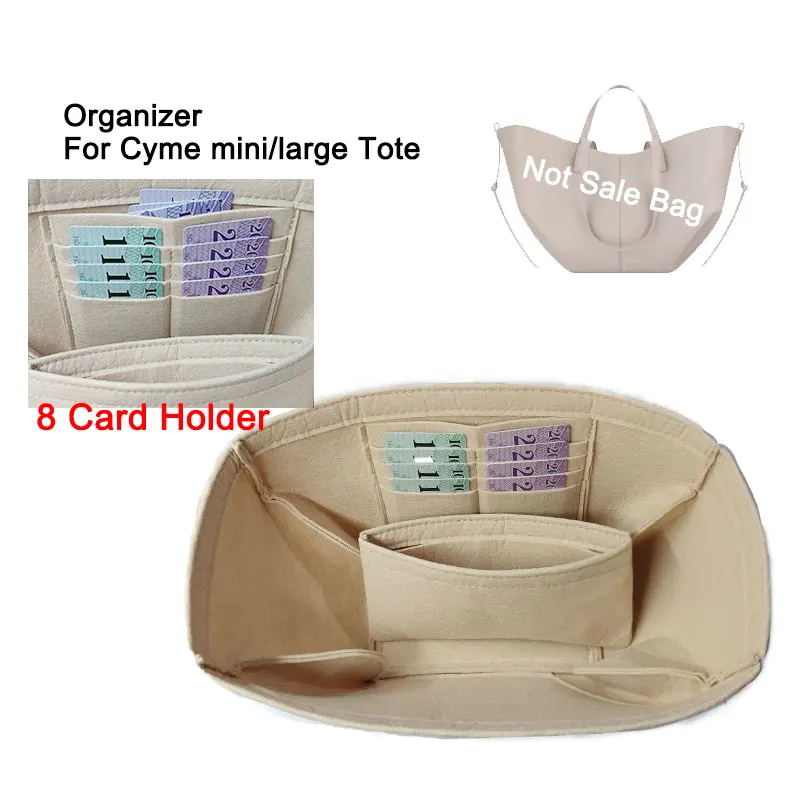 Purse Organizer Insert For Cyme Mini Large Tote Bag, Felt Bag Organizer With 8 Card Holder, Handbag Dividers for Inside Purse
