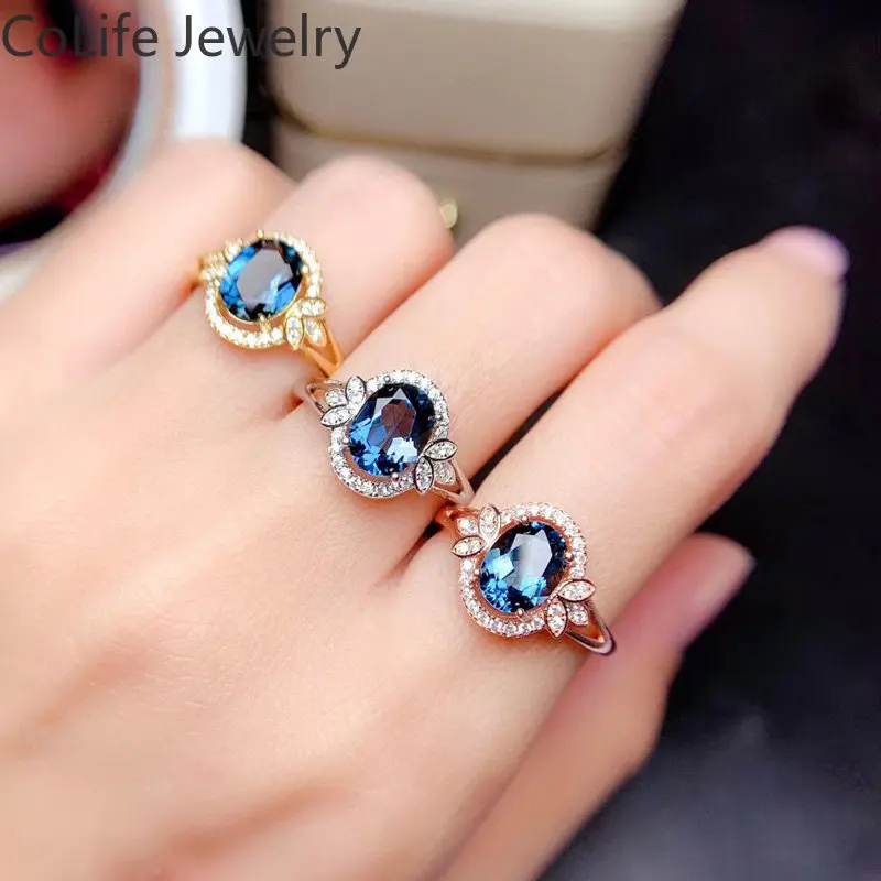 

1ct Natural London Blue Topaz Ring 925 Sterling Silver Topaz Jewelry with Gold Plating November Birthstone Ring for Woman