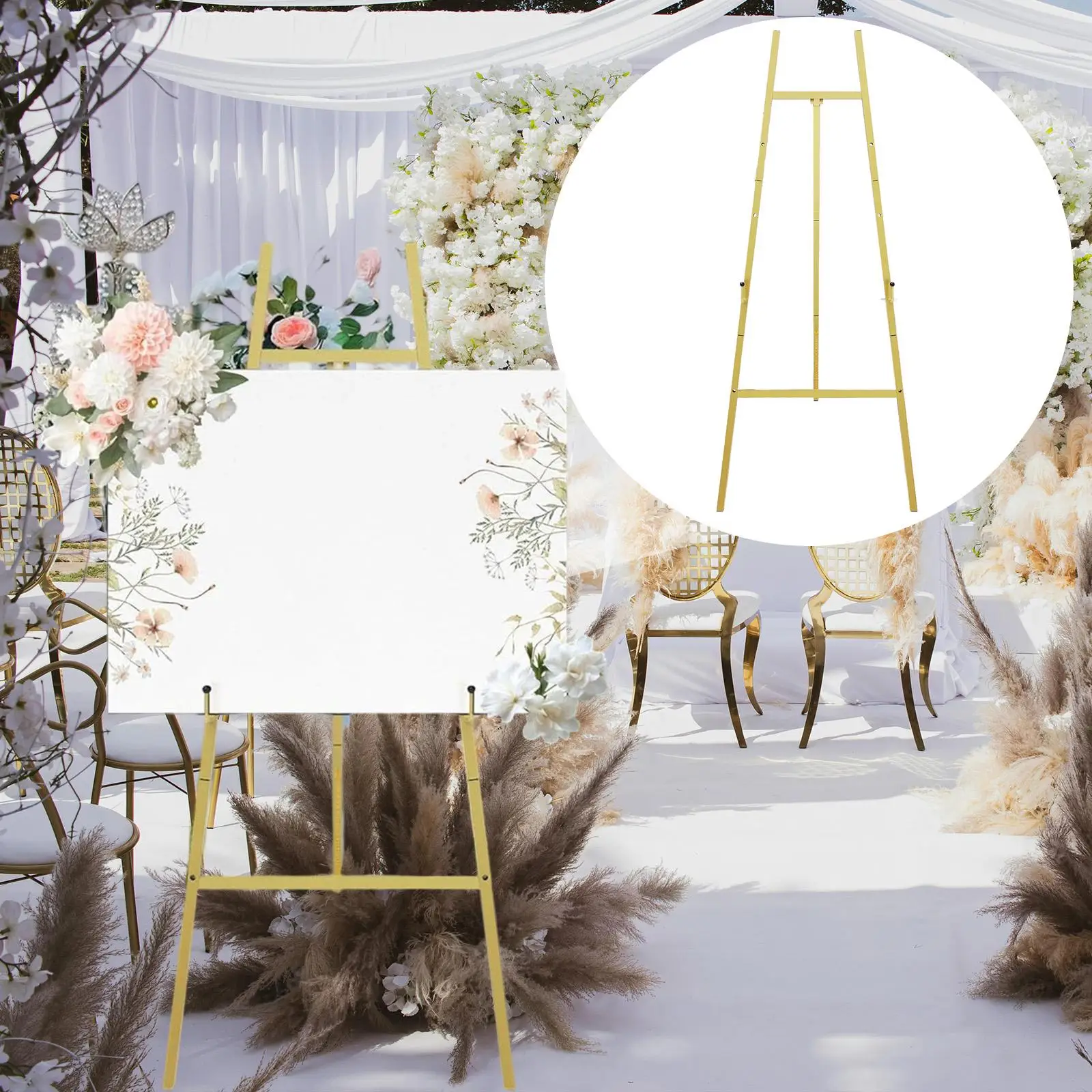 Metal Wedding Sign Easel Stand Heavy Duty Height Adjustable Modern Art Display Stand for Wedding Reception Poster Photo