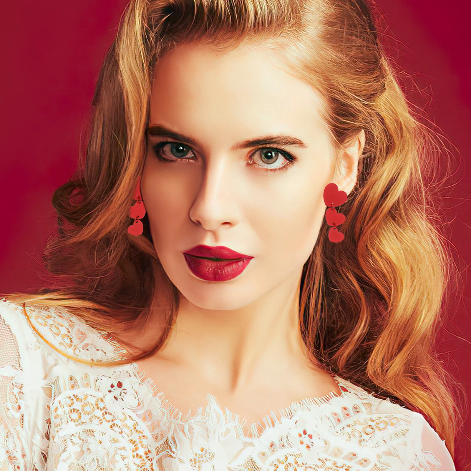 

1Pair Heart Earrings Red Dangle Statement Earrings for Women Trendy Jewelry Party Wedding Accessory Ear Jewelry