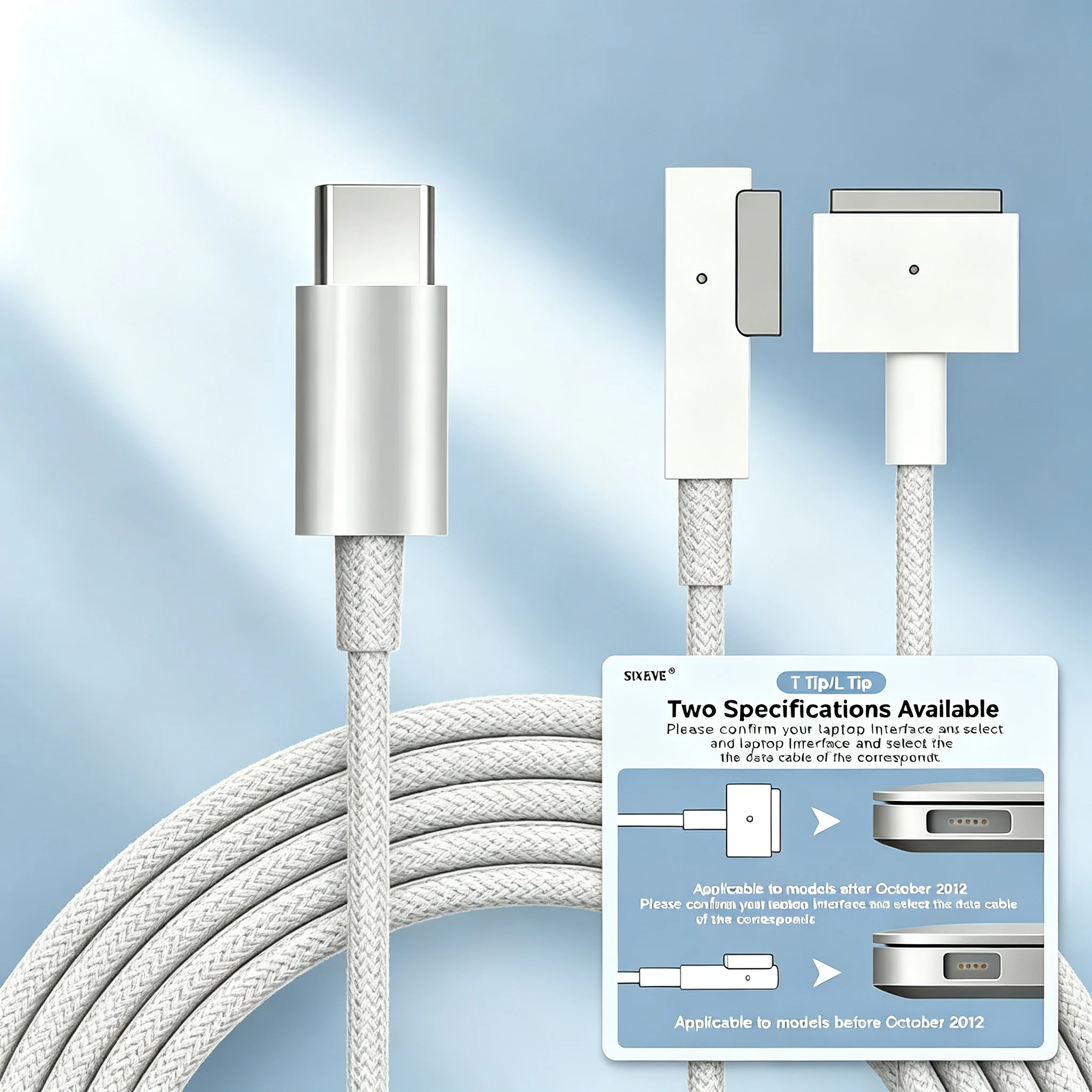 Magnetic Adapter Cable Magsafe 1/2 to USB‑C Laptop Charger Converter for MacBook Air Pro 11 13 15 Inch 2008‑2014