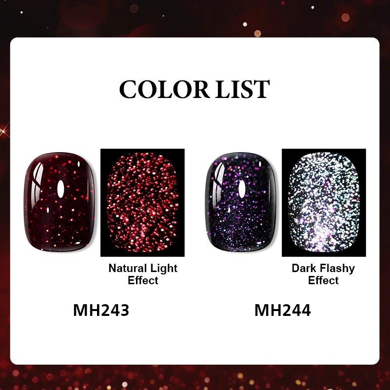 10ml Dark Color Reflective Glitter Gel Nail Polish Soak‑off UV LED Sparkling Diamond Red PurpleSemi Permanent Nail Art Manicure