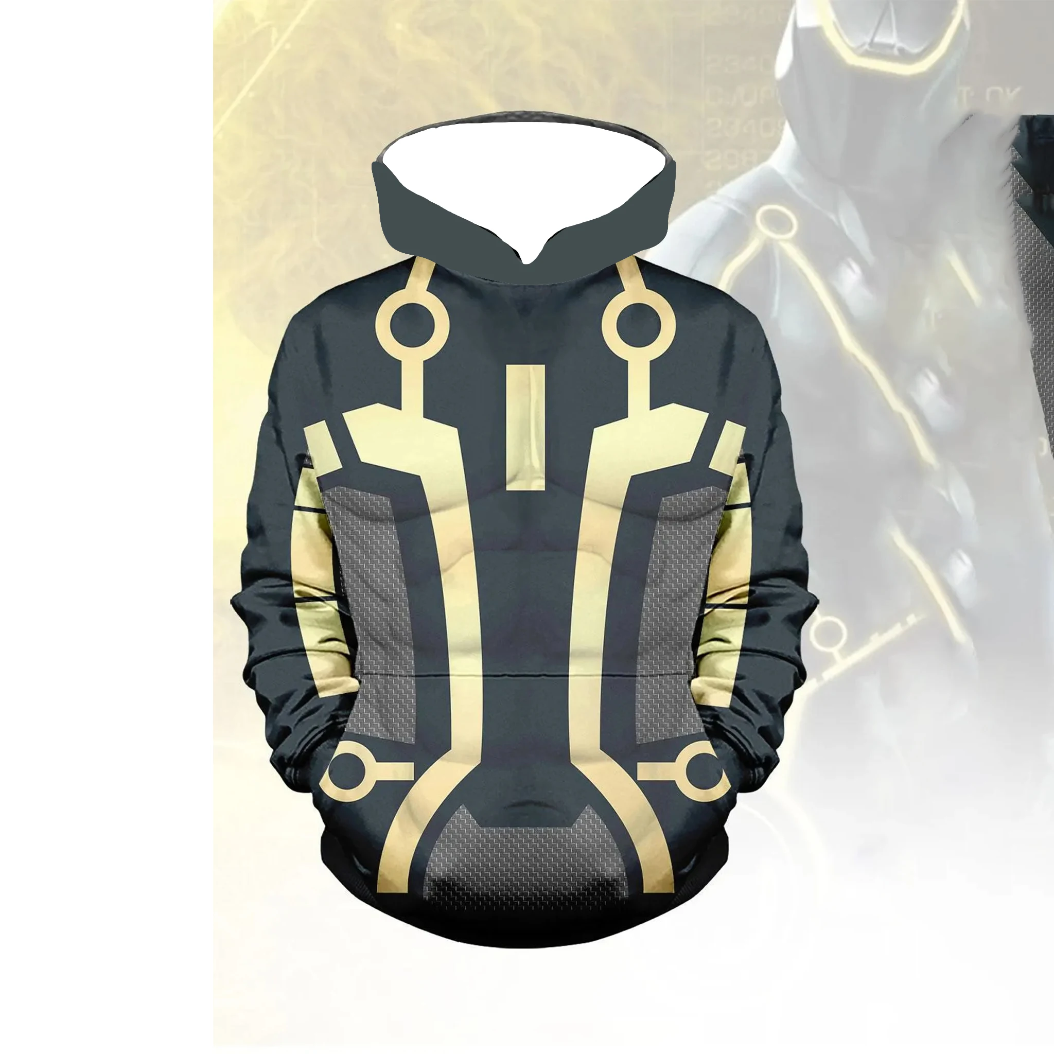 سترة بغطاء للرأس مطبوعة TRON للرجال على الموضة، سويت شيرت بنمط دائرة صفراء جديدة لخريف وشتاء، طراز متعدد الاستخدامات