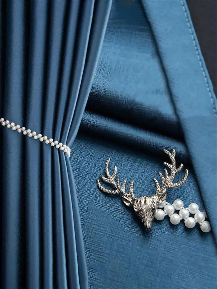 2 Pieces of Metal Deer and Artificial Pearl Decorative Curtain Buckles, Extendable Straps, Fixed Curtains and Shower Curtains
