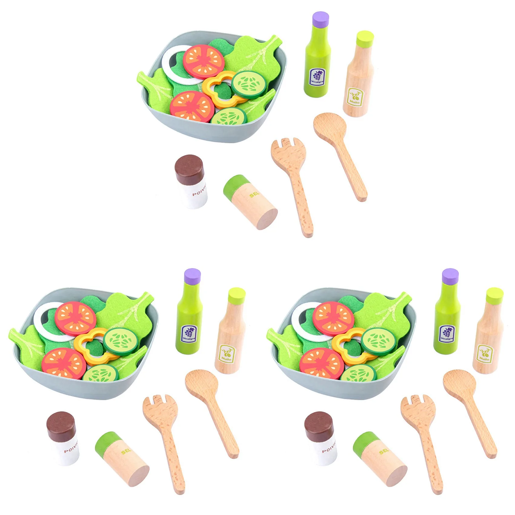 3X مطبخ للأطفال يمكنك صنعه بنفسك للطهي والتظاهري ومحاكاة طعام المطبخ الخشبي للأطفال - سلطة الخضار
