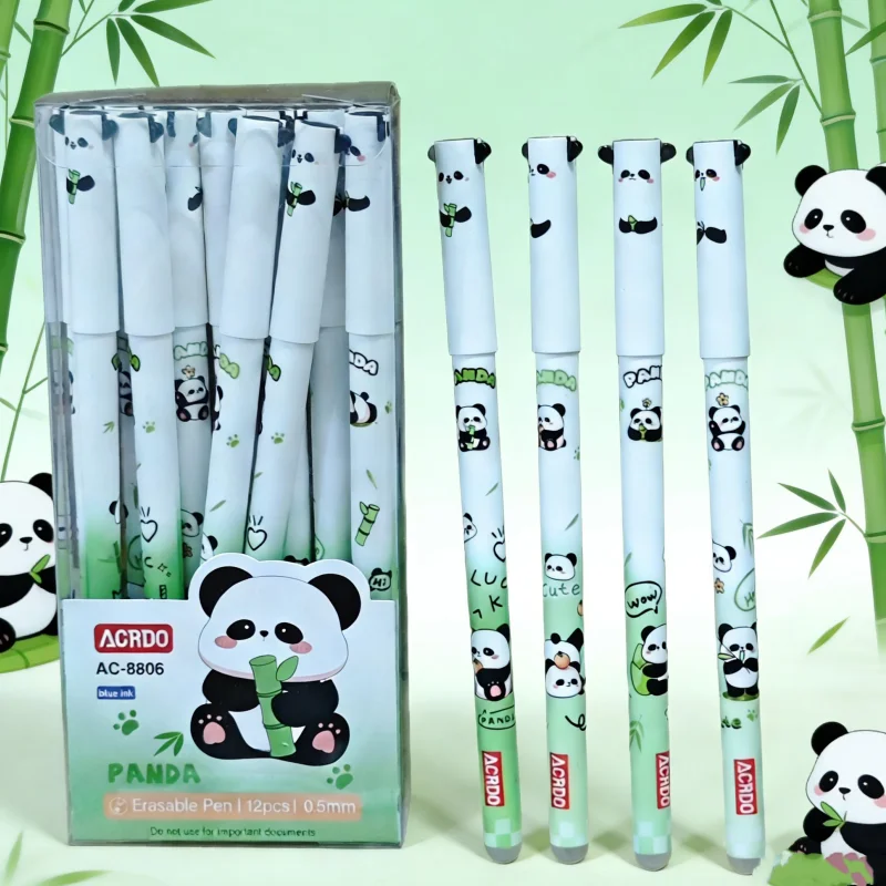 12-Pack Panda-Shaped Gel Pens, Cartoon Panda Erasable Gel Pens, Cute Design, Heat-Sensitive Erasable Pens, High-Temperature Disappearing Pens, Essential for Study and Office Use