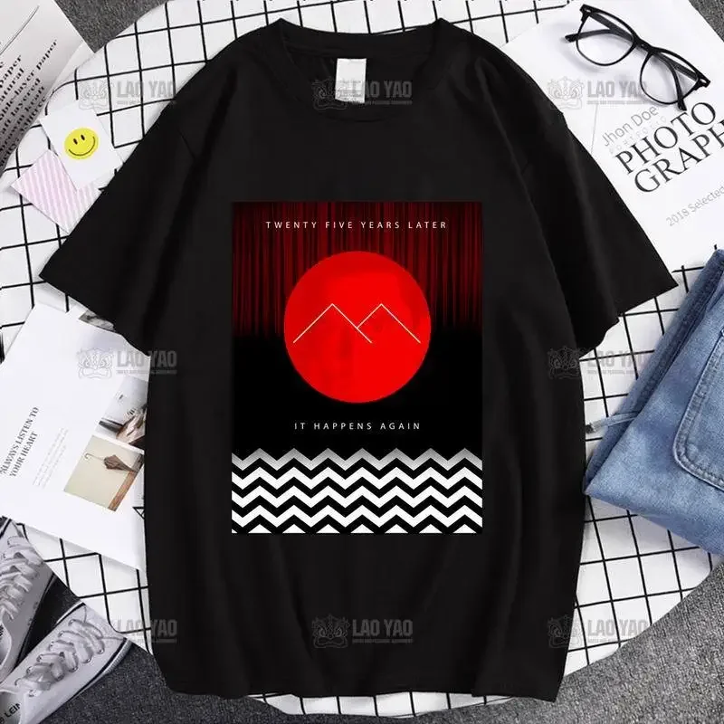 

TV Twin Peaks logo T Shirt for Men Women Vintage Short-sleev O-neck T-shirt Casual Y2k Graphic Oversized Streetwear