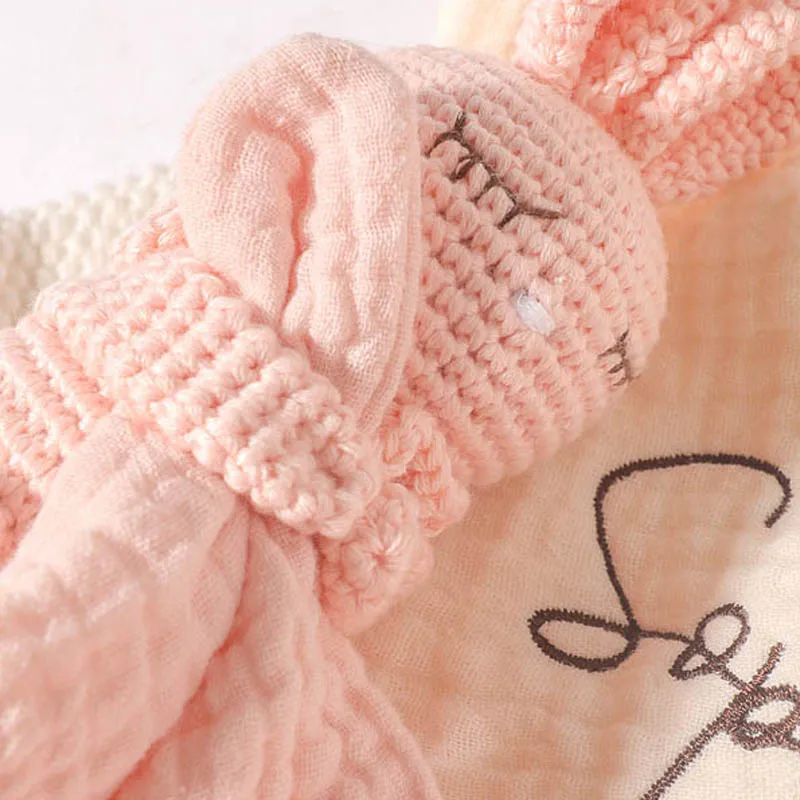 Personalized Name Crochet Bunny Animal Toy Lovely Baby Towel Feeding Bib Soft Security Blanket doudou Cotton Burping Cloth