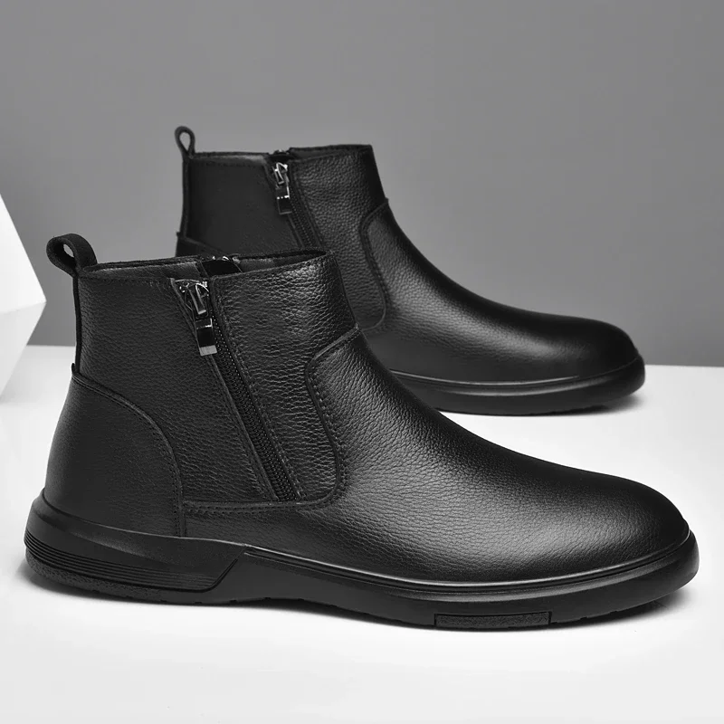 

Luxury Brand Genuine Leather Oxford Shoes Autumn Winter Walking Shoes British Style High Top Men's Chelsea Flat Designer Boots