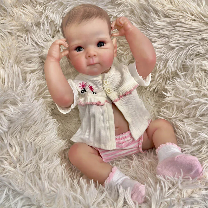 NPK 18inch  Lifelike Full Body Bettie Reborn Baby Newborn Doll Cuddly Baby Multiple Layers Painting 3D Skin with Hand Draw Hair