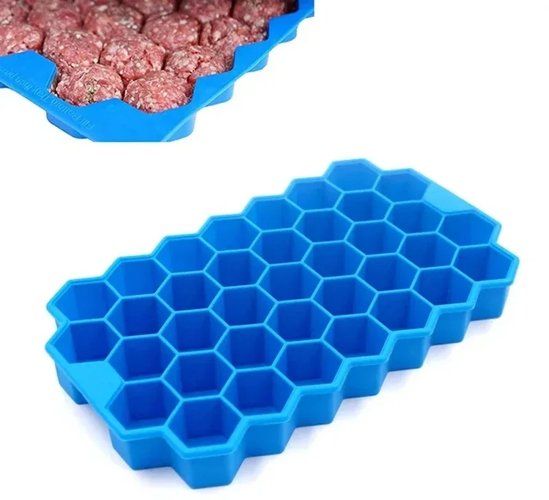 Silicone Meatball Mold with Lid, 37 Grid Honeycomb Rice Ball Maker for Fish Balls Beef Balls, Non-Stick Kitchen Tool