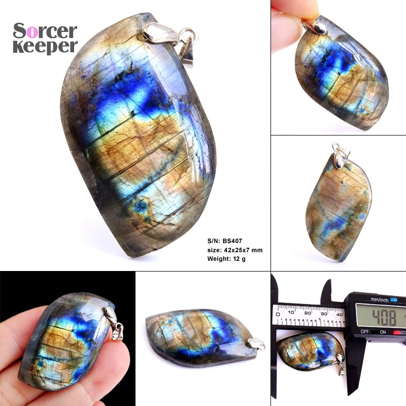 Necklace Pendant Natural Stone Irregular Shape Bead Green Purple Red Orange Labradorite Pendant for Women Men Jewelry BQ837