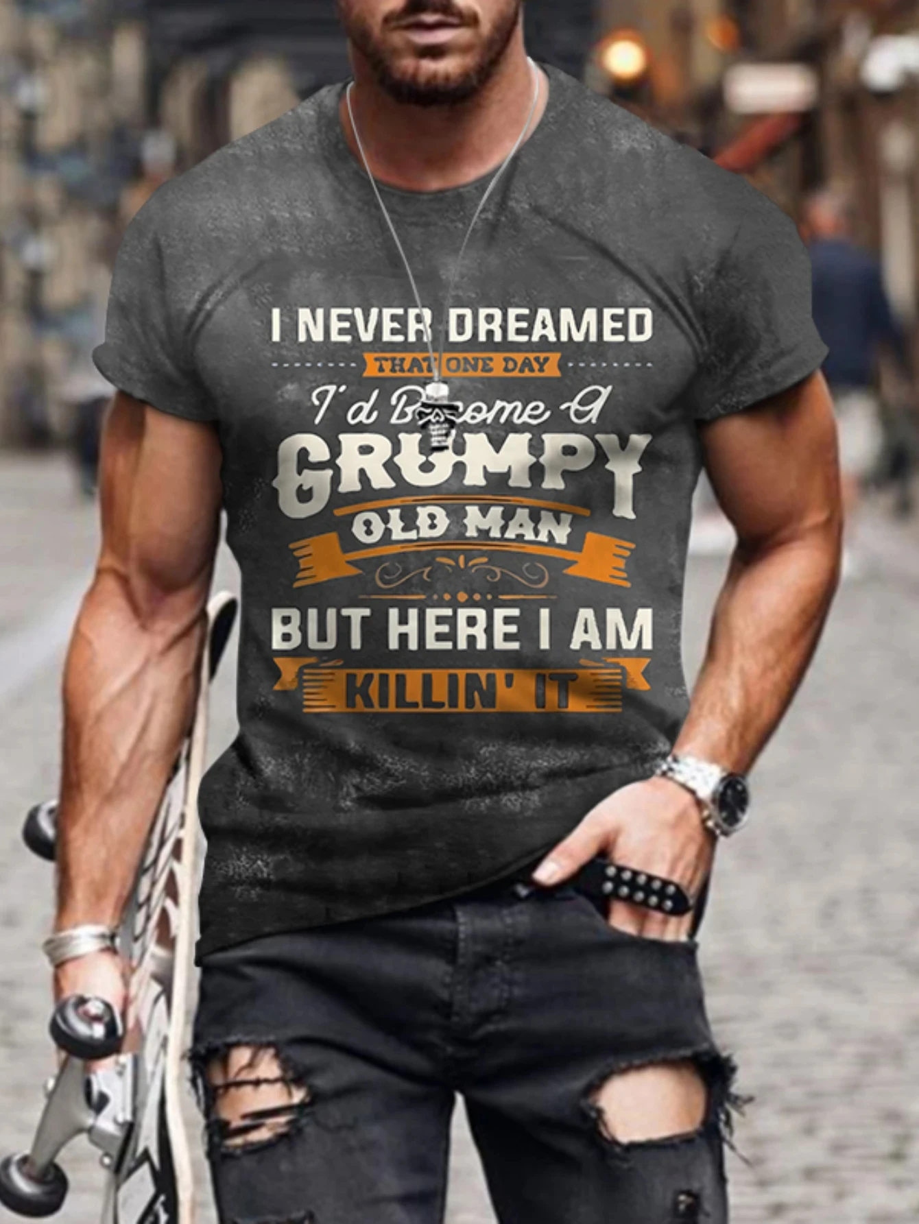 

Футболка мужская с надписью Grumpy, Повседневная футболка с круглым вырезом и графическим принтом для отдыха на природе, стильная одежда, для лета