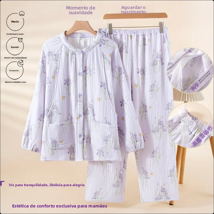 pure-cotton-four-layer-gauze-postpartum-clothing-thickened-winter-suit-for-pregnant-and-nursing-women-home-comfortable-sleepwear