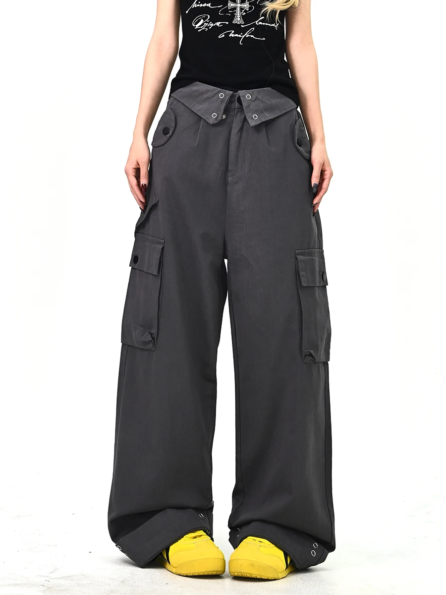 

Американские уличные повседневные брюки свободного кроя для женщин, новые весенние широкие брюки с карманами, брюки в пол