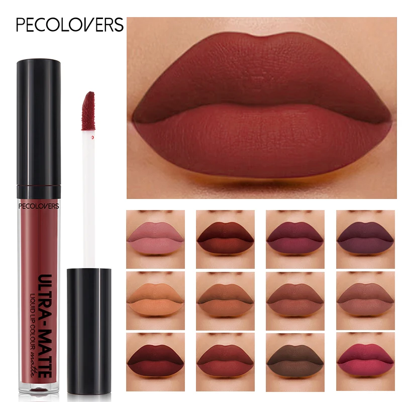 Velvet Mate Nude Brown Red Lip Gloss Lint Matte Liquid Lipstick Waterproof Long Lasting Tube Makeup Cosmetic Lipsticks Lipgloss - Aksamitny Matowy Błyszczyk do Ust w Kolorze Nude Brown Red, Wodoodporna, Długotrwała Pomadka w Tubce, Kosmetyk do Makijażu Ust, Błyszczyki do Ust