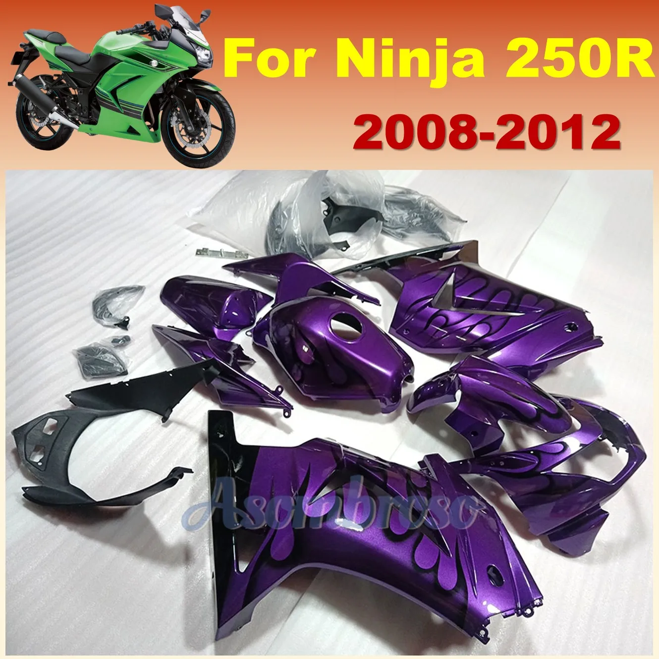 Fit for Ninja 250 EX250 08-12 ZX250 2008 2009 2010 2011 2012 Motorcycle Fairing Injection Bodywork Purple flame
