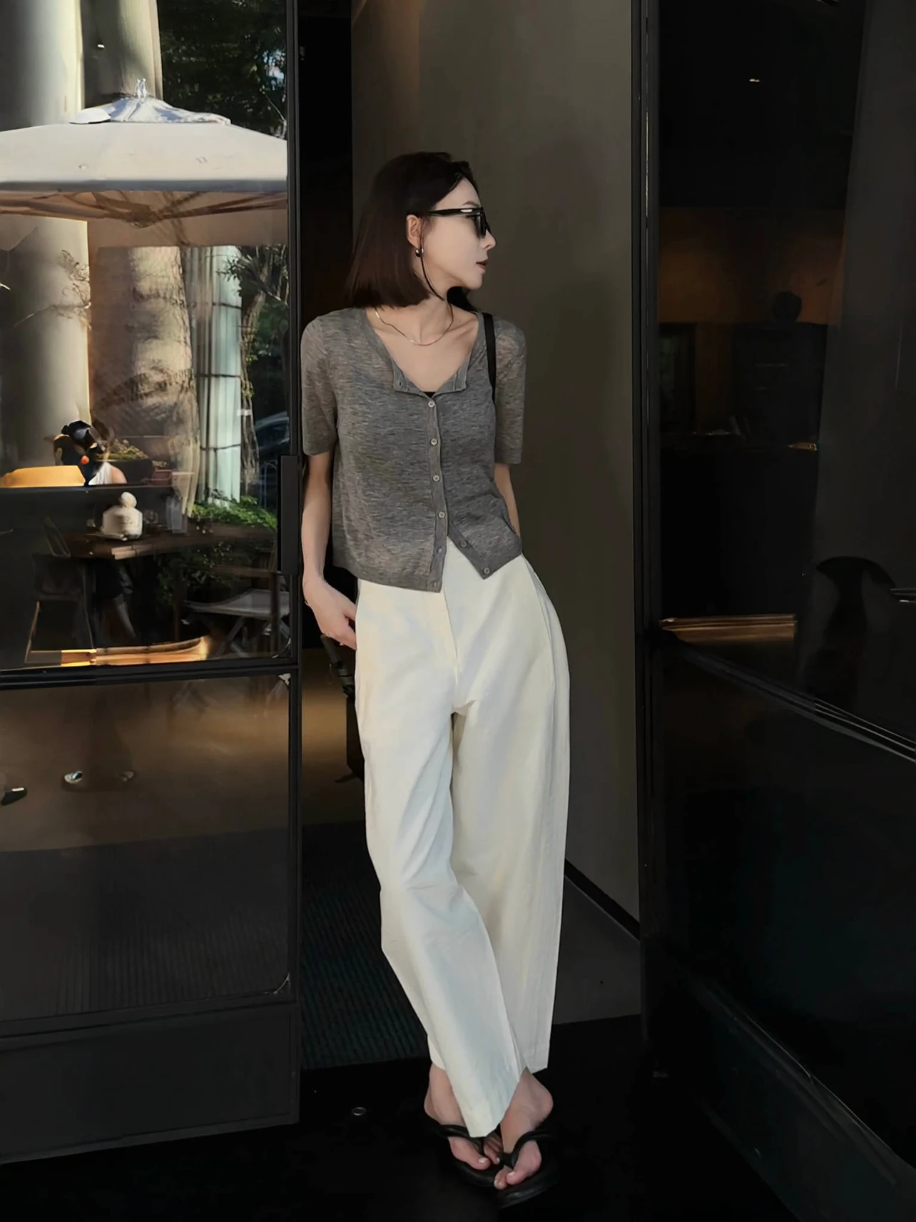 

Retro Versatile Heavyweight Texture Nine-Foot Pants Simple Commute Sle ket Detail l Waist Straight Leg Casual Pants