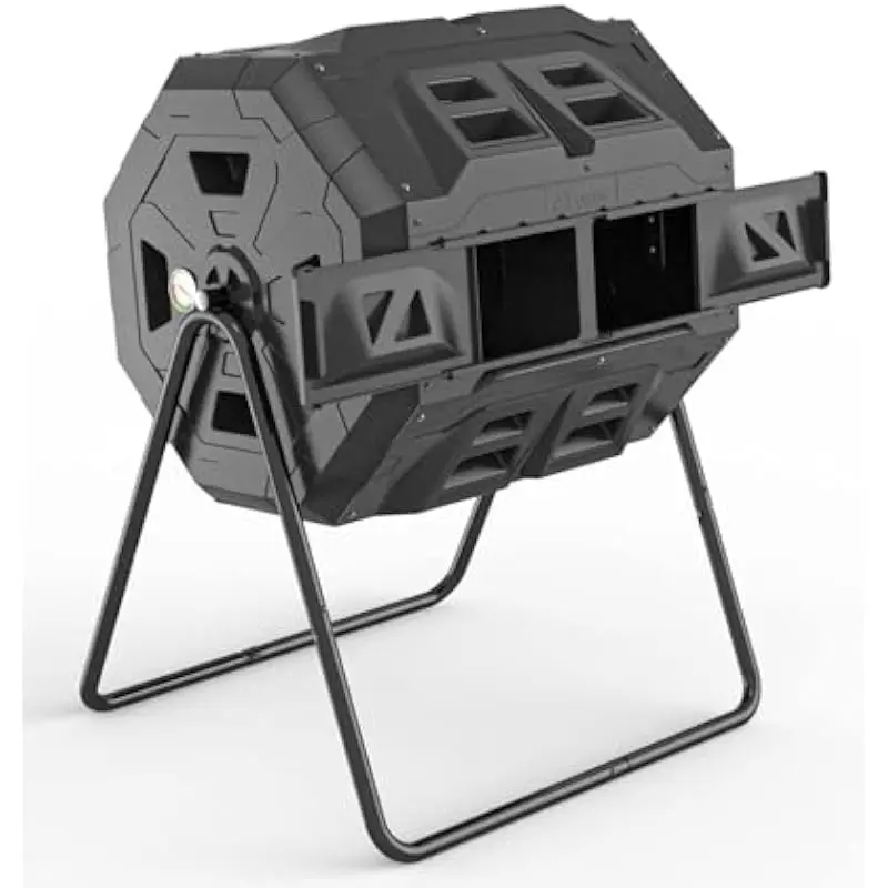 43-Gallon Octagonal Dual-Batch Tumbler Compost Bin with Built-In Thermometer for Real-Time Temperature Monitoring – Heavy-Duty A