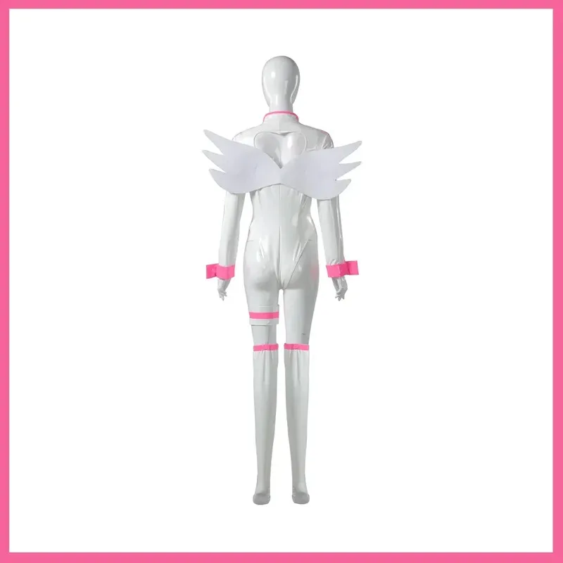 애니메이션 2.5 차원 유혹 아마노 Lilysa Liliel 코스프레 의상 핑크 화이트 PU 점프 슈트 가발 여성 섹시한 러블리 카니발 슈트